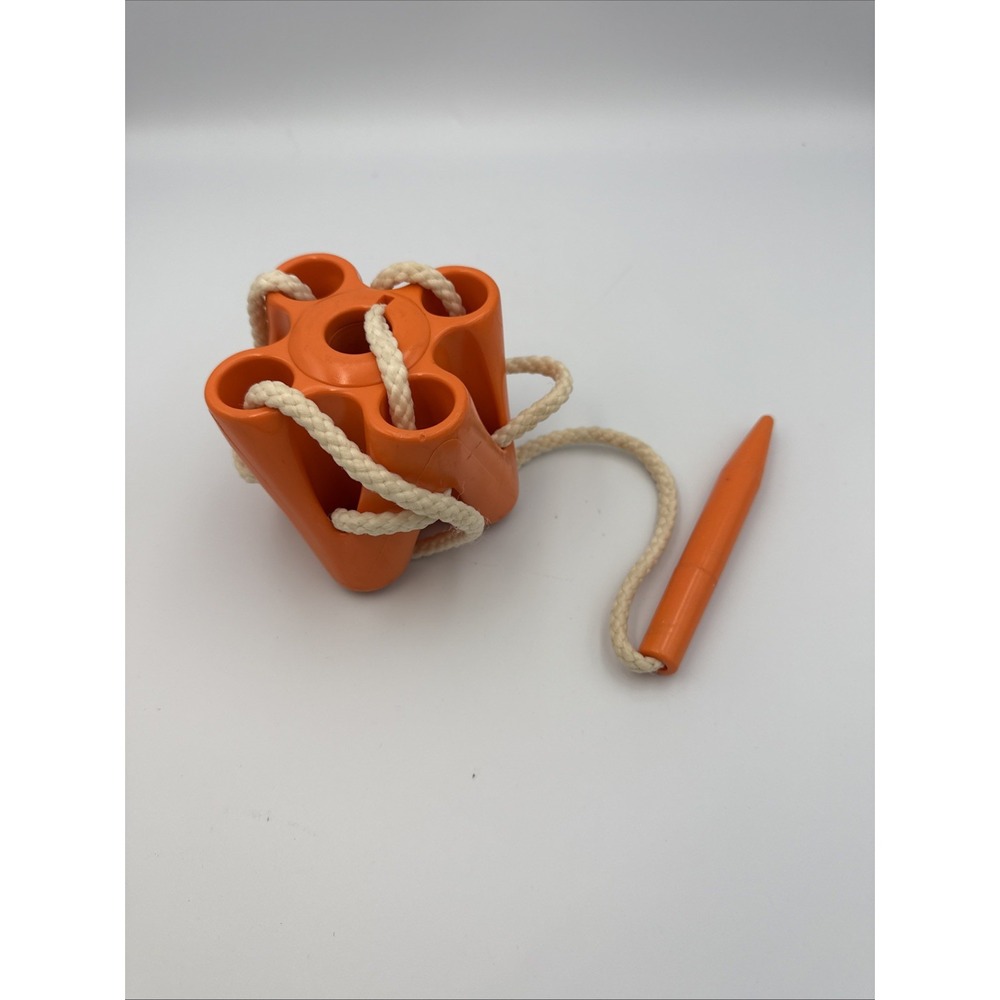 Vintage Pressman Play-Hour Threading‎ Block Orange Toy